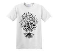 T-shirt pour homme inspiré de l'arbre de la musique tribal, arbre de vie, chêne roi air, note de guitare, base en métal, T-shirt Noir/blanc, S