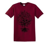 T-shirt pour homme inspiré de l'arbre de la musique tribal, arbre de vie, chêne roi air, note de guitare, base en métal, T-shirt marron imprimé noir, S