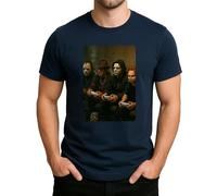 T-shirt pour homme Jason Freddy Michael Chucky avec icônes d'horreur jouant sur le canapé, Bleu marine, M