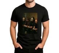 T-shirt pour homme Jason Freddy Michael Chucky avec icônes d'horreur jouant sur le canapé, Noir , XL