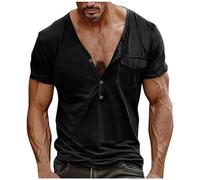 T-shirt pour homme - Manches courtes - Avec col en V - Respirant - Décontracté - Pour le sport et le travail - De qualité supérieure - Confortable - Manches courtes, Noir , XL