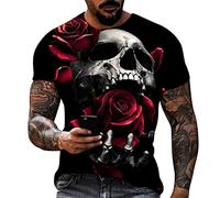 T-shirt pour homme Melting Skull - Tête de mort fondante - Coupe ajustée - T-shirt de fitness - Séchage rapide - Pour le bodybuilding et le sport, E rouge., XL