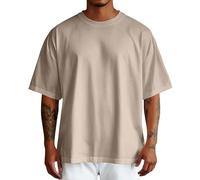 T-shirt pour homme oversize uni manches courtes col rond ample haut ample coupe large t-shirt basique vintage vêtements gym t-shirt loisirs homme coupe surdimensionnée sweat-shirt ample été, W Kaki