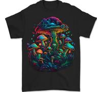 T-shirt pour homme Psychédélique Magic Mushrooms Trippy LSD 100 % coton, Noir , S