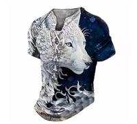 T-shirt pour homme - Style rétro médiéval - Col en V - Manches courtes - Vintage - Décontracté - Motif loups - T-shirt imprimé pour homme - Été - Extérieur - Coupe droite - T-shirt