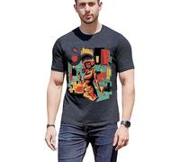 T-shirt pour homme - T-shirt graphique en coton mélangé - T-shirt basique vintage décontracté, Noir-gris-musique, Taille XL