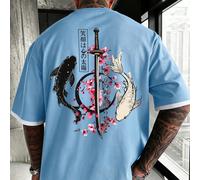 T-shirt pour hommes avec motif de poisson koi japonais et d'épée | Style décontracté doux et respirant | Essentiel pour le streetwear quotidien L,M,S,XL,XS,XXLAnimal,Lettres,PlantesTissu tricoté