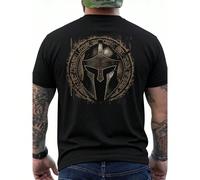T-shirt pour hommes "Casque spartiate Léonidas grec" en pur coton, col rond, décontracté, avec imprimé de guerrier au dos, respirant, convient aux passionnés d'histoire et aux événements thématiques, 
