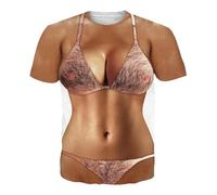 T-shirt pour hommes musclés imprimé 3D drôle Hauts Muscle Costume Bikini Body Imprimé Muscle Shirt Unisexe Grandes tailles Drôle Imprimé manches courtes Sport T-shirts, marron, M