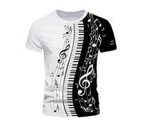 T Shirt pour Hommes Notes de Musique T-Shirt imprimé en 3D Vintage Motif Manches Courtes Col Rond Mode Tee Casual