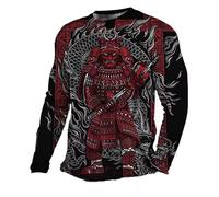T-Shirt pour Hommes Travail Japonais Samurai Motif 3D Imprimer Blouse Manches Longues Tee Vintage Mode Homme vêtements Automne décontracté Gothique Pullover