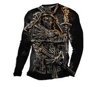 T-Shirt pour Hommes Travail Japonais Samurai Motif 3D Imprimer Blouse Manches Longues Tee Vintage Mode Homme vêtements Automne décontracté Gothique Pullover
