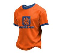 T-shirt pour le jour des Pays-Bas avec imprimé graphique orange, manches courtes, haut décontracté à col rond, Orange, 3XL
