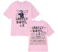 T-Shirt pour Le Rappeur Ch-RIS Brown XX Tour Concert T-Shirt pour Hommes Et Femmes Coton À Manches Courtes pour La Mode Hip Hop Pur Coton Décontracté Surdimensionné (Rose,TG)