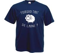 T-Shirt Pourquoi Tant de Laine ? Bleu Marine - Humour Pacifiste Mouton