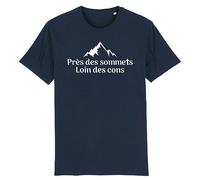 T Shirt Près des Sommets, Loin des Cons - pour Homme - Imprimé en France - Coton 100% Bio - Cadeau Humour Montagne Original Rigolo (Marine, XL)