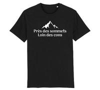 T Shirt Près des Sommets, Loin des Cons - pour Homme - Imprimé en France - Coton 100% Bio - Cadeau Humour Montagne Original Rigolo (Noir, L)