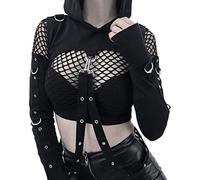 T-shirt punk pour femme - Style gothique - Sexy - Pour l'été - Style gothique Harajuku Grunge-Graphic - Crop Top vintage années 90 Y2k - Pour adolescentes et filles, Noir , S