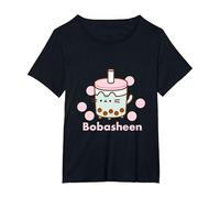 T-Shirt Pusheen Boba Tea T-Shirt, Femme Grandes Tailles, Noir, 2X