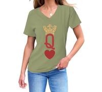 T-shirt Queen of Hearts avec col en V, Vert, M