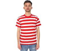T-shirt rayé à manches courtes et col rond en coton pour homme, rouge/blanc, L