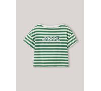 T-shirt rayé à message tissu liberty en coton biologique vert et marine 6A