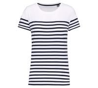 T-Shirt Rayé Coton Bio Marinière Femme - K3034 - Blanc Et Bleu Marine