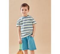 T-shirt rayé en coton BIO, aqua/bleu canard 6M