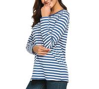 T-Shirt Rayé Femme à Manches Longues Tee Shirt Coton Top SweatsShirt -Tee-Shirt Femme à Manches Longues Style marinière avec Ses Rayures -Décontractées Chic Classique Tops (Bleu, M)