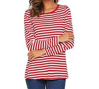 T-Shirt Rayé Femme à Manches Longues Tee Shirt Coton Top SweatsShirt -Tee-Shirt Femme à Manches Longues Style marinière avec Ses Rayures -Décontractées Chic Classique Tops (Rouge, L)