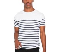T-Shirt Rayé Marinière, Manches Courtes, Blanc et Bleu Marine, Teeshirt Marin, Coupe Mixte (FR/ES, Alpha/Lettres, TG, Taille Normale, Taille Normale, Blanc/Marine)
