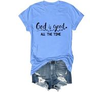 T-shirt religieux « God is Good All The Time » - T-shirt à col en V pour amoureux de Jésus, Bleu (Carolina blue), S