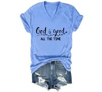 T-shirt religieux « God is Good All The Time » - T-shirt à col en V pour amoureux de Jésus, Bleu Caroline (col en V), XXL