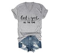 T-shirt religieux « God is Good All The Time » - T-shirt à col en V pour amoureux de Jésus, Gris (col en V), XL