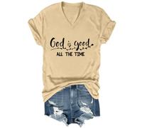 T-shirt religieux « God is Good All The Time » - T-shirt à col en V pour amoureux de Jésus, Kaki (col en V), M