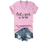 T-shirt religieux « God is Good All The Time » - T-shirt à col en V pour amoureux de Jésus, Rose (col en V), M
