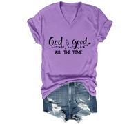 T-shirt religieux « God is Good All The Time » - T-shirt à col en V pour amoureux de Jésus, Violet-V, S