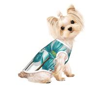 T-shirt respirant à imprimé floral bleu sarcelle gris et blanc pour petits chiens