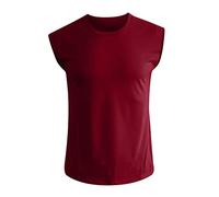 T-shirt respirant sans manches pour homme Tops Slim Fashion Été Col rond Manches courtes, Bordeaux, L