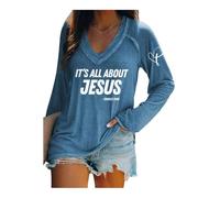T-shirt rétro à col en V avec imprimé It's All About Jesus 2025 New A True Patriot Christian Patriotic, bleu, XL