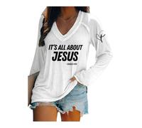 T-shirt rétro à col en V avec imprimé It's All About Jesus 2025 New A True Patriot Christian Patriotic, blanc, L
