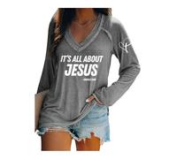 T-shirt rétro à col en V avec imprimé It's All About Jesus 2025 New A True Patriot Christian Patriotic, gris, M
