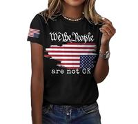 T-shirt rétro à col rond avec imprimé « We The People are Not Ok » - Motif drapeau américain « We are Not Okay », Noir , L