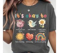 T-shirt rétro "Notes To Self", hippie motivationnel, "Il est ok de ne pas aller bien", "La santé mentale compte", t-shirt d'ondes positives L,M,S,XL,XSCartoon,Unicolore,SloganTissu tricoté