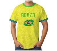 T-Shirt Ringer Mixte Imprimé Drapeau BréSil Fond Motifs GéOméTriques Jaune Vert, Tee Graphique Supporter De Foot LéGer, ModèLe DéContracté Disponible en Multiples Pays Et Tailles EuropéEnnes