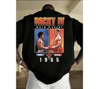 T-shirt Rocky IV 1985 Drago Balboa, imprimé recto verso, , décontracté, col rond, 220 g/m², pur coton (1 pièce) T-shirt en coton pour homme à la mode avec impression recto verso, confortable, doux, re