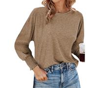 T-shirt rond ample à manches longues pour femme avec perruques de carnaval, kaki, XL