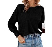 T-shirt rond ample à manches longues pour femme avec perruques de carnaval, Noir , S