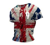 T Shirt Royaume Uni Matière Polyester Aérée Drapeau Britannique Vieilli Intégral Manches Courtes Col Rond Coupe Droite Homme Fête et Voyage 2026 Britannique Vieilli Intégral Effet Light Gray M