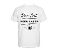 T-Shirt Running Homme Run First Beer Later - Idée Cadeau Coureur | Design humoristique imprimé dans le dos - idée cadeau running homme